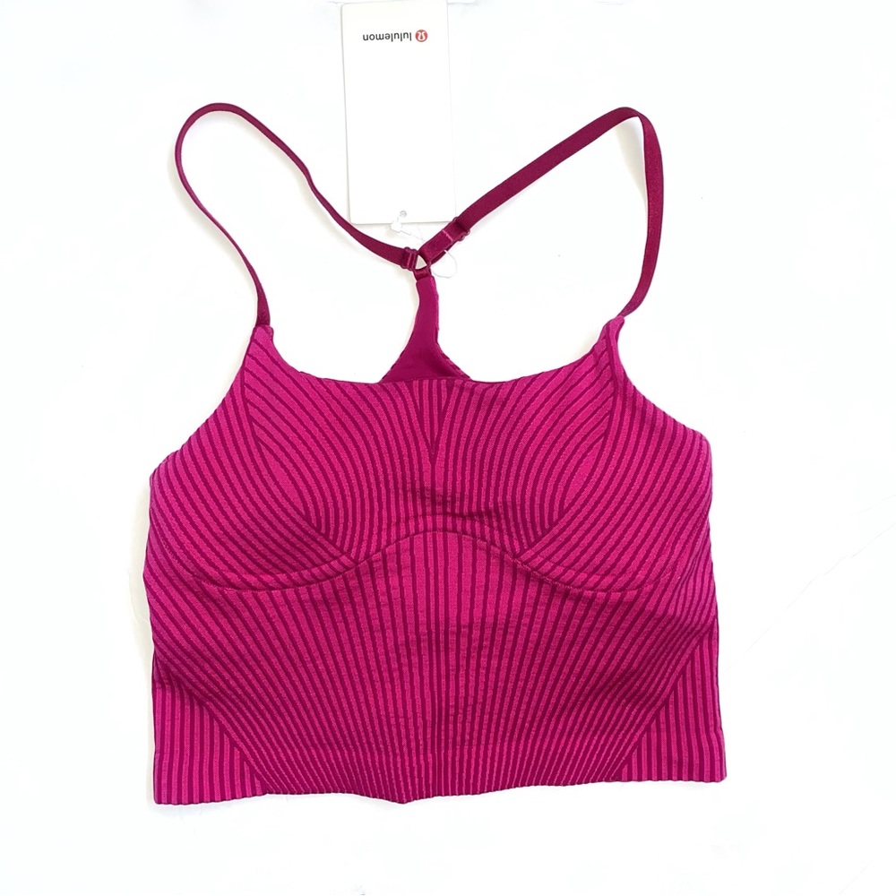 Lululemon wildberry sonic pink ribbed strappy seamless yoga shelf tank top